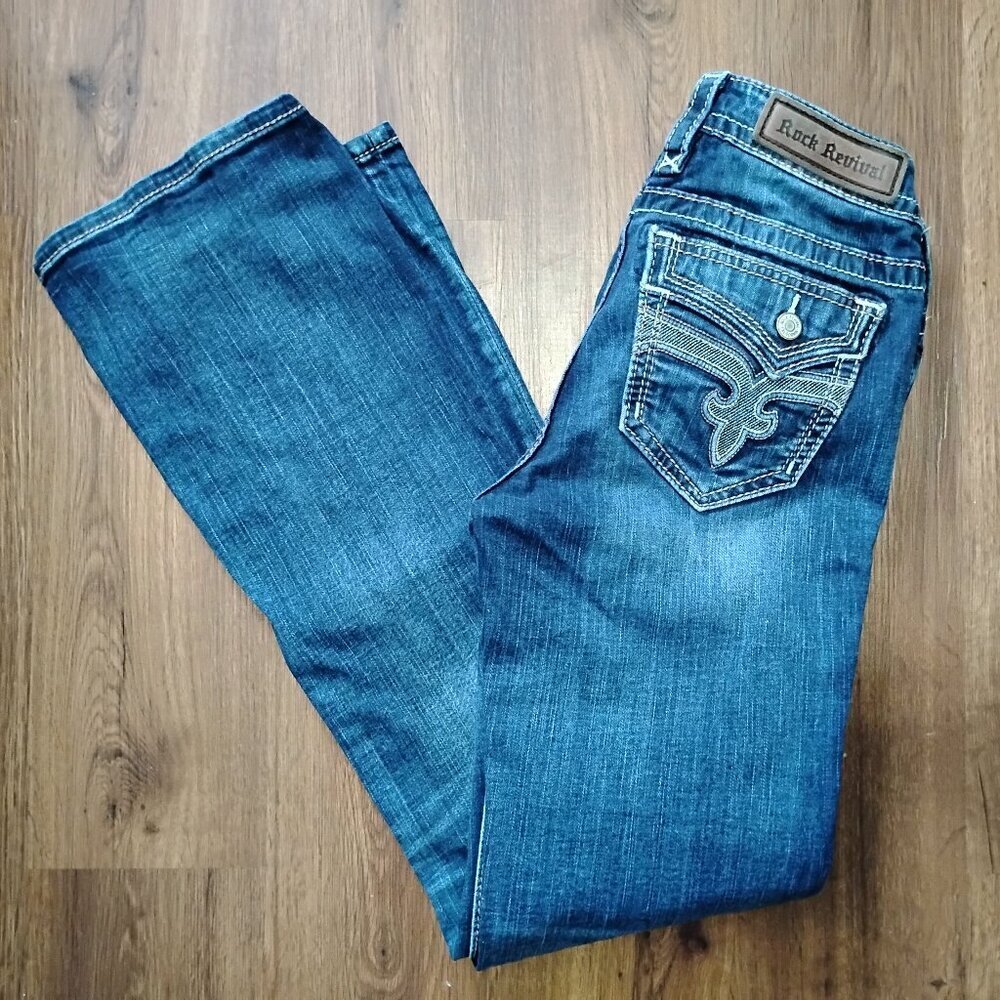 Vintage Y2K Rock Revival Eldora Boot Cut Denim Blue Jeans
